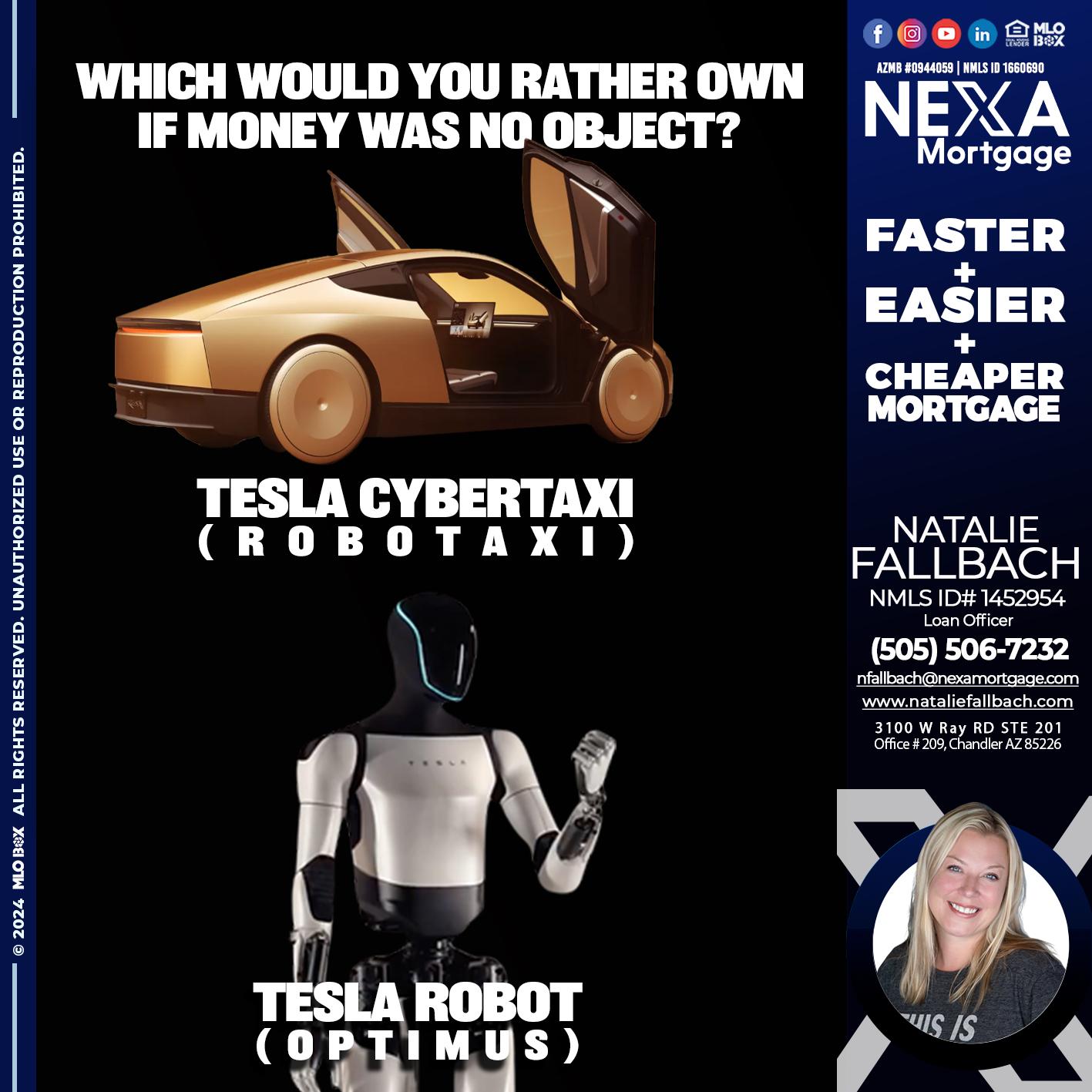tesla cyber taxy vs tesla robot? - Natalie Fallbach -Mortgage Loan Officer