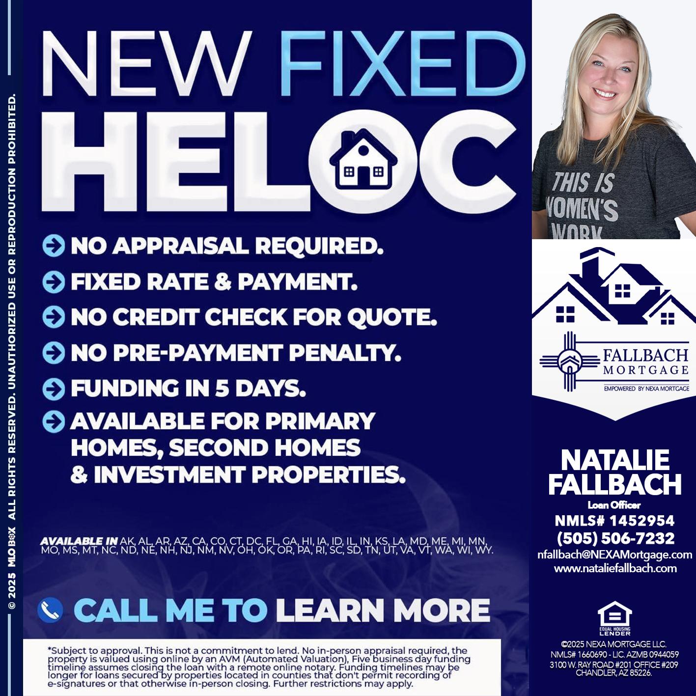 NEW FIXED HELOC - Natalie Fallbach -Mortgage Loan Officer