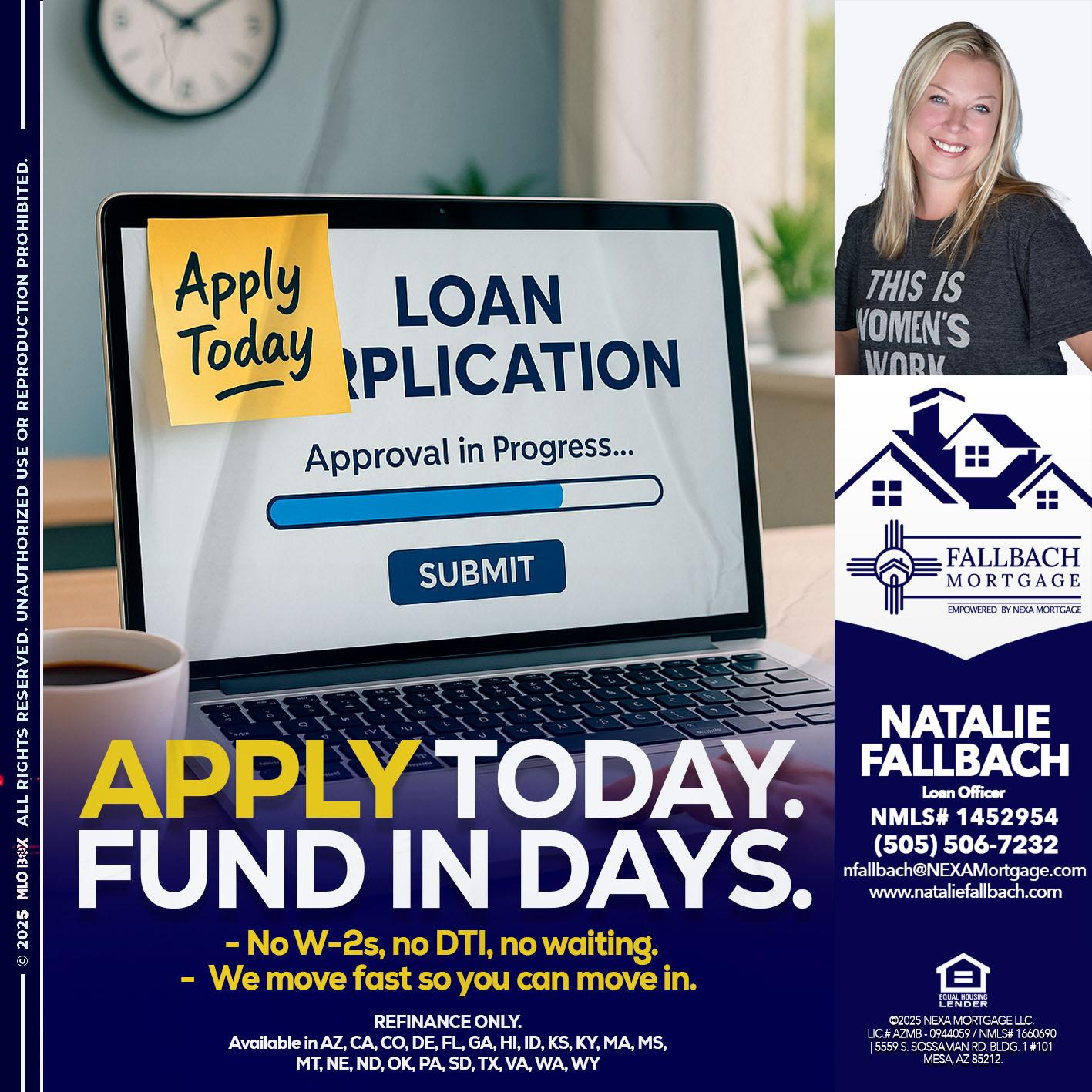 APPLY TODAY - Natalie Fallbach -Mortgage Loan Officer