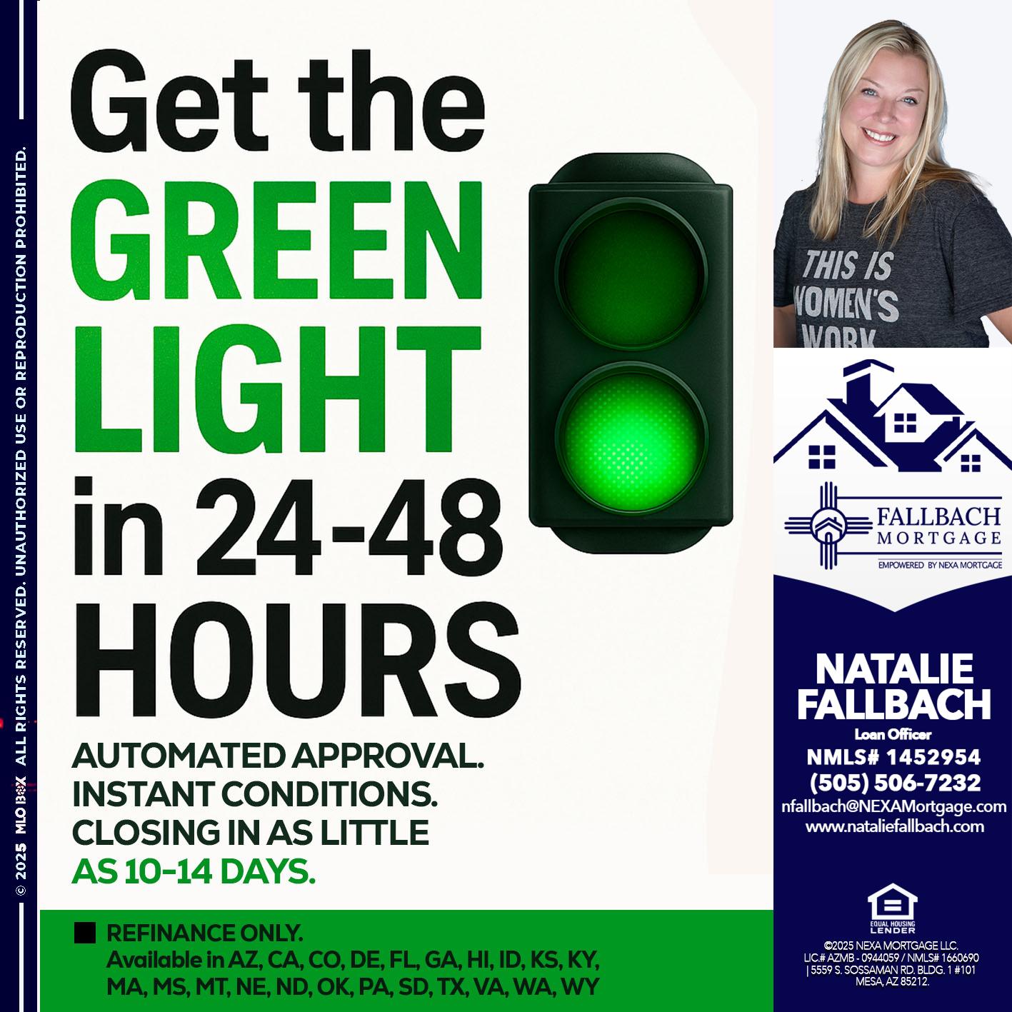 GET THE GREEN LIGHT - Natalie Fallbach -Mortgage Loan Officer